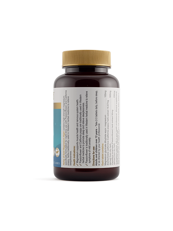 Back of the Herbs of Gold Magnesium Night bottle showing ingredients