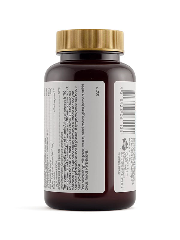 Side of the Herbs of Gold Clear Skin bottle showing directions and warnings