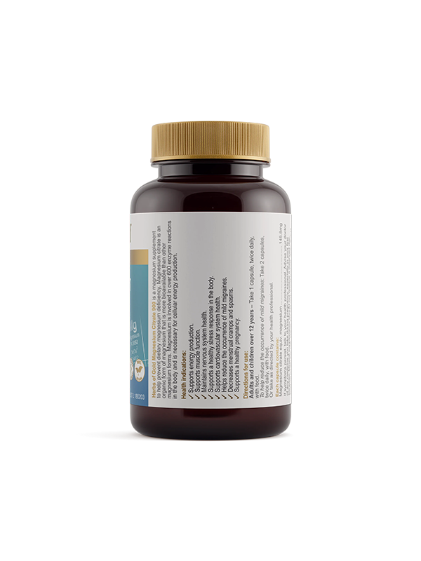 Back of the Herbs of Gold Magnesium Citrate 900 bottle showing ingredients