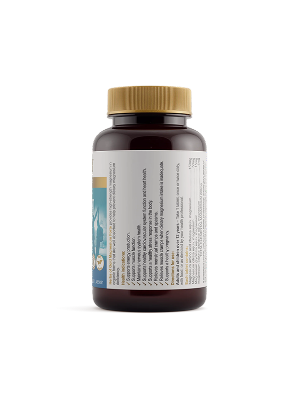 Back of the Herbs of Gold Magnesium Forte bottle showing ingredients