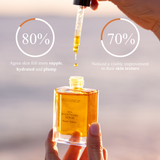 Mud Organics Sea Buckthorn Serum bottle and dropper with clinical hydration results