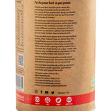 Back of the Eden Healthfoods Power Protein tin explaining the protein blend and quality standards