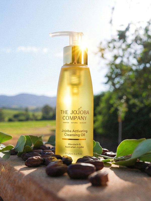 The Jojoba Company Jojoba Activating Cleansing Oil with jojoba leaves and seeds