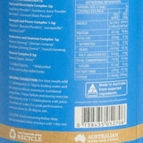 Back of the Eden Healthfoods Energy Shot Pre-Workout tin showing its fuel, strength and stamina complexes