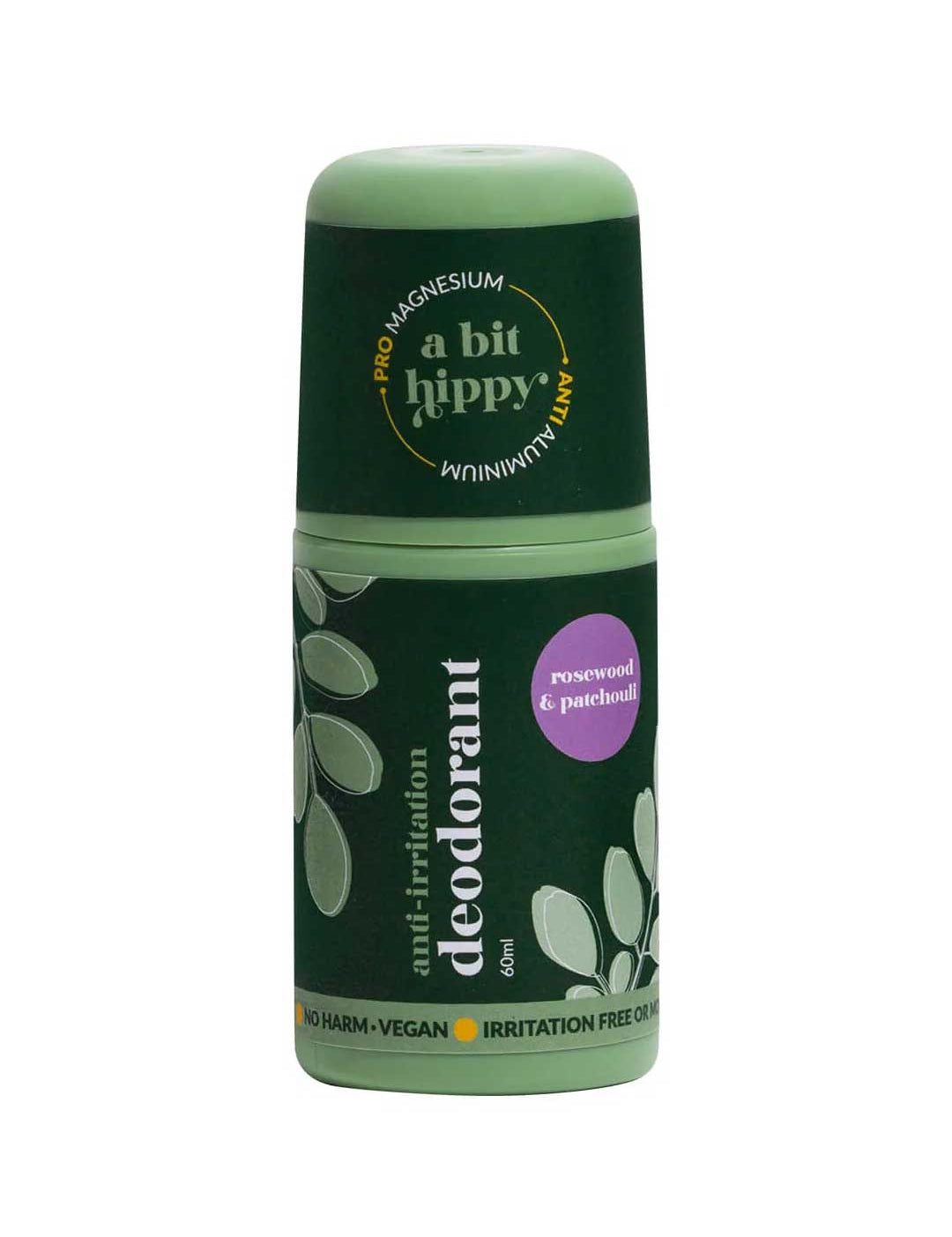 A Bit Hippy natural bi-carb free deodorant in Patchouli scent, aluminum-free formula, 60ml