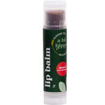 A Bit Hippy Tinted Pomegranate Lip Balm 5g features a dark green label, white cap, almond oil, and a petroleum-free formula from A Bit Hippy.