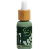 A Bit Hippy Face Oil 25ml: A green bottle of antioxidant-rich natural face oil, vegan and irritation-free, with a bamboo dropper cap and white botanical designs.