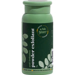 A Bit Hippy Powder Exfoliant 75g comes in a green bottle with botanical graphics, promising gentle, vegan, anti-irritation care for sensitive skin and featuring an irritation-free or money-back guarantee on the label.