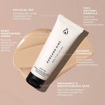Avocado Zinc SPF50 Natural Tinted Moisturiser tube surrounded by product benefit and coverage callouts.
