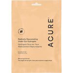 The Acure Radically Rejuvenating Under Eye Hydrogels 4g comes in minimal beige, rectangular packaging with English and French text, featuring cucumber and yam for effective under eye care.