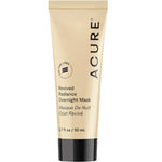 A beige tube of Acure Revived Radiance Overnight Mask 50ml, with a black cap and black text, is designed to boost skin brightness overnight as you sleep.