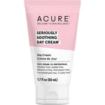Acure Seriously Soothing Day Cream 50ml, with a pink & white tube, is ideal for sensitive skin. It features vegan ingredients, organic chamomile, and is free from parabens, sulfates, mineral oil, petrolatum & formaldehyde.