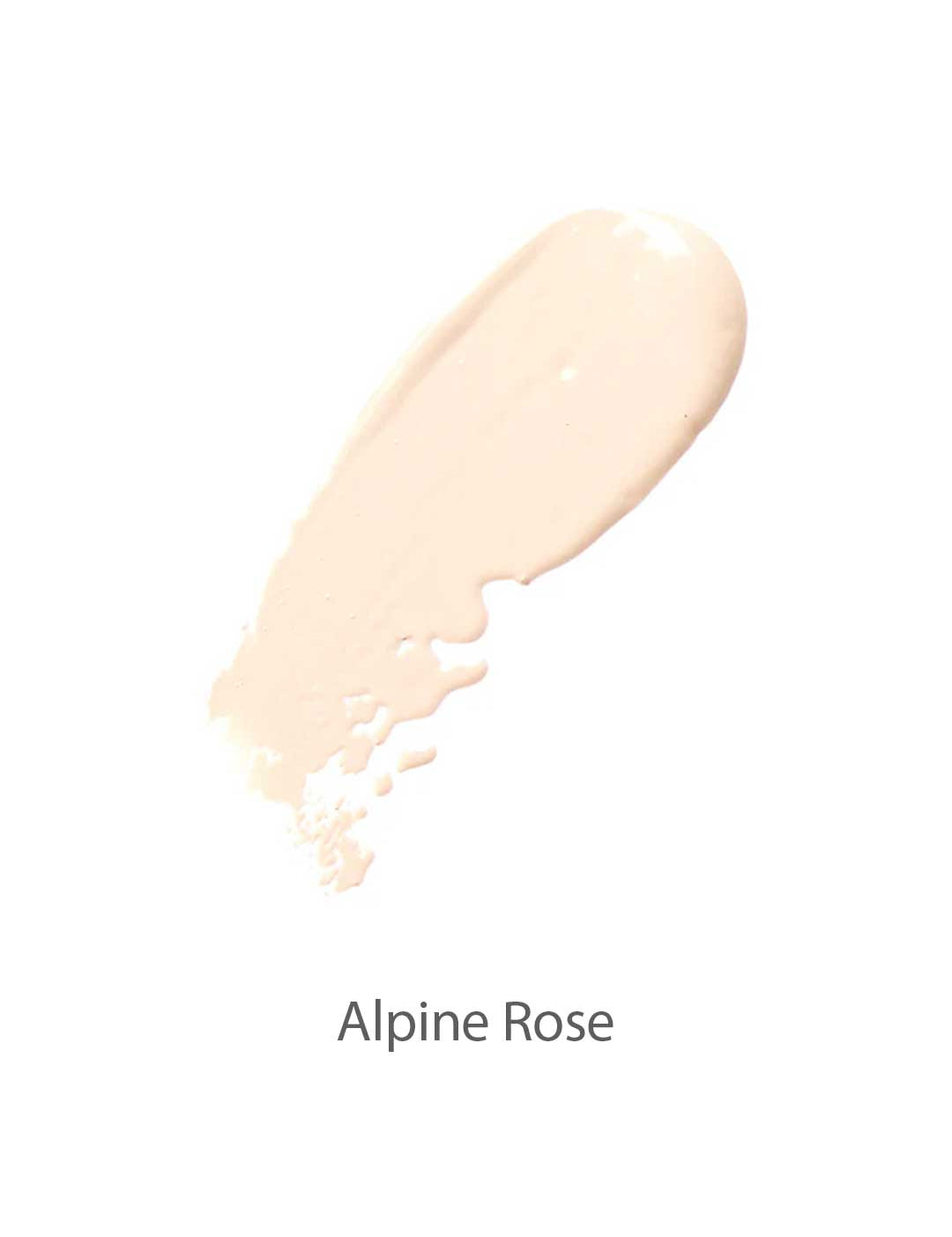 A swatch of 100% Pure Healthy Foundation 30ml in Alpine Rose, a creamy light beige shade with a matte finish, shown on a white background.