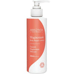 A white pump bottle labeled Amazing You Magnesium Body Lotion Body Repair 200ml with orange accents, containing natural magnesium lotion for skin hydration and body repair.