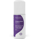 A white roll-on bottle of Amazing You Sleep Magnesium Gel 60ml by Amazing Oils contains hemp oil, ylang-ylang, and lemon balm. The purple label with white and gray accents promotes relaxation and a calm mind.