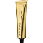 A metallic gold tube of Antipodes Aura Gold Manuka Honey Radiance Mask 75ml with a black cap stands upright against a white background—the ideal brightening face mask for radiant, hydrated skin.