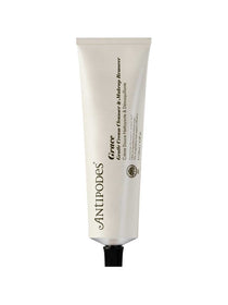 A silver tube with a black cap labeled Antipodes Grace Gentle Cream Cleanser for Sensitive Skin 120ml, featuring minimalist black text—ideal as an organic cleanser for sensitive skin.