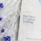 Vanessa Megan Blue Tansy and Cypress Soothing Sheet Mask sachet with cornflowers
