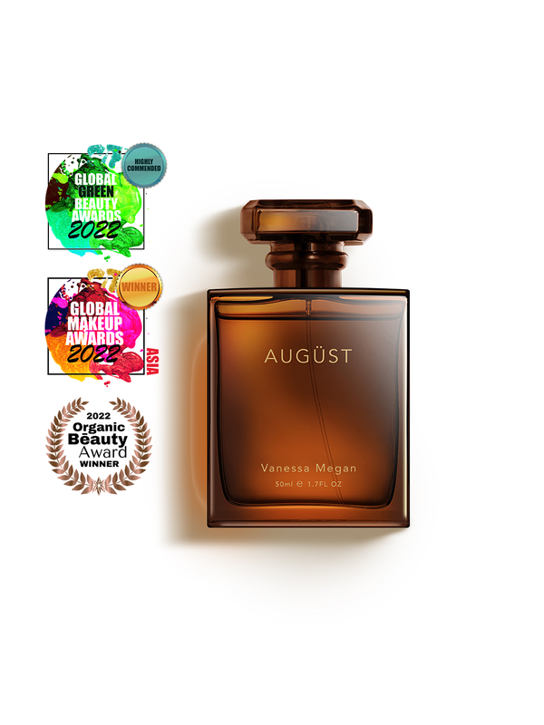 Vanessa Megan Augüst Natural Perfume with its award badges