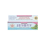 Auromere Ayurvedic Foam-Free Fluoride Free Toothpaste - Cardamom Fennel 117g box, sulfate-free, mint-free, homeopathically compatible, with 23 herbal extracts and neem power; English and French text on packaging.