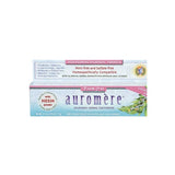 Auromere Ayurvedic Foam-Free Fluoride Free Toothpaste - Cardamom Fennel 117g box, sulfate-free, mint-free, homeopathically compatible, with 23 herbal extracts and neem power; English and French text on packaging.