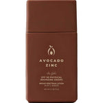 A brown rectangular bottle labeled Avocado Zinc SPF50 Physical Bronzing Drops 40ml features gold text and contains 40 ml (1.35 fl oz) of mineral broad spectrum sunscreen lotion.