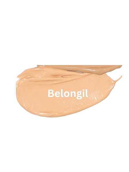A swatch of Eco Minerals Mineral BB Cream 32ml in beige with "Belongil" in white text, set on a plain white background.
