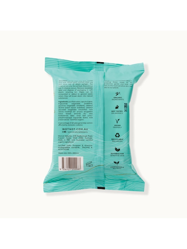 Back of Wotnot Sensitive Skin Face Wipes 25 pack