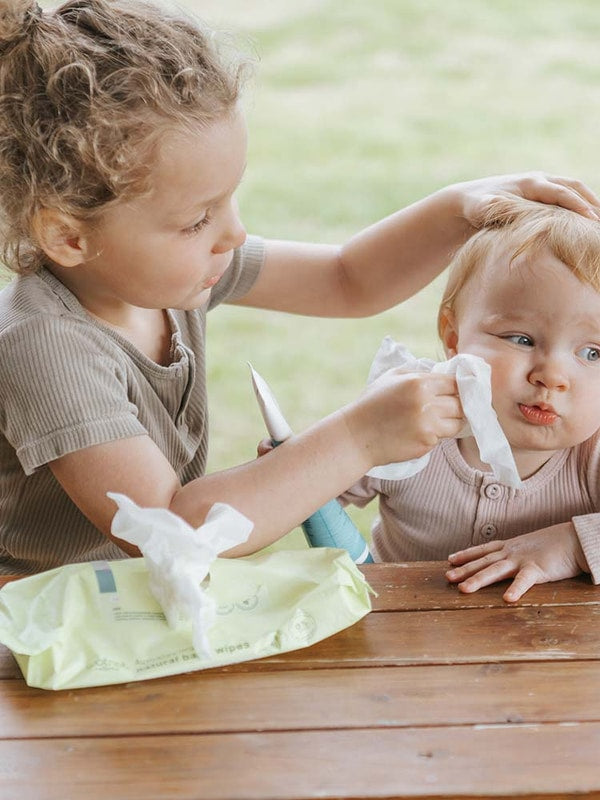 Wotnot Natural Baby Wipes being used gently on a baby