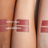 Three forearms of various skin tones display two rosy brown lipstick swatches, including the Benecos Beauty ID Palette Lip & Cheek Refill - Aperitif Kiss 3g (bottom), highlighting our vegan makeup collection.