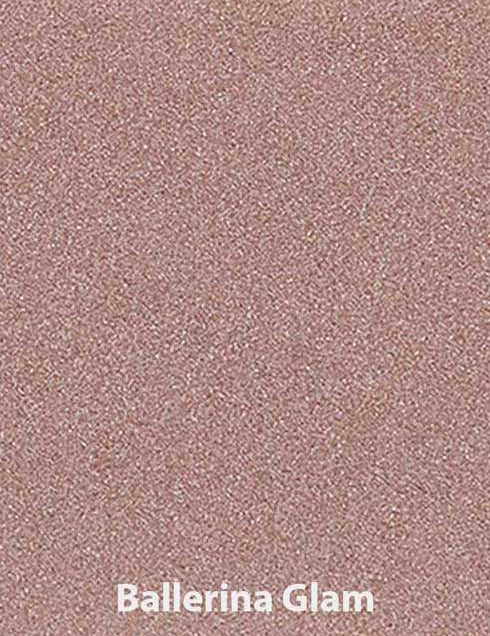 A close-up of a soft, shimmery pink-beige surface labeled Ballerina Glam in bold white text—perfect for your customizable Benecos Beauty ID Palette with organic 1.5g eyeshadow refills.