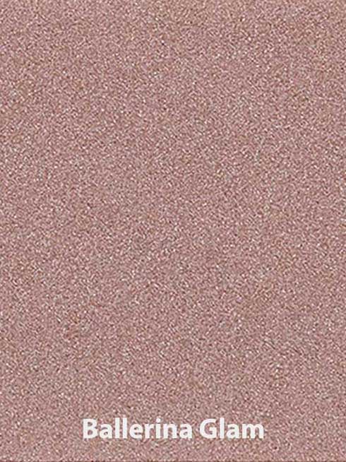 A close-up of a soft, shimmery pink-beige surface labeled Ballerina Glam in bold white text—perfect for your customizable Benecos Beauty ID Palette with organic 1.5g eyeshadow refills.