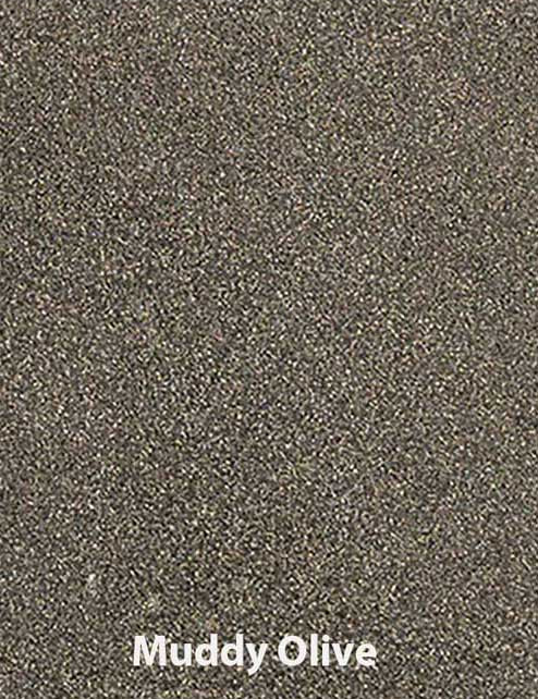 A textured square swatch in dark, muted olive green labeled Muddy Olive—ideal for talc-free eyeshadow fans customizing their Benecos Beauty ID Palette Eyeshadow Refills 1.5g palette.