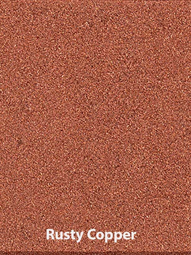 A textured reddish-brown shade labeled "Rusty Copper" in white, reminiscent of rusted copper—ideal as a talc-free eyeshadow refill for the Benecos Beauty ID Palette Eyeshadow Refills 1.5g.