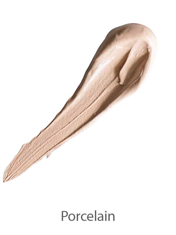 A smooth swatch of light beige Benecos BB Cream 30ml in Porcelain on a white background, ideal for creating a flawless look with natural beauty balm benefits.