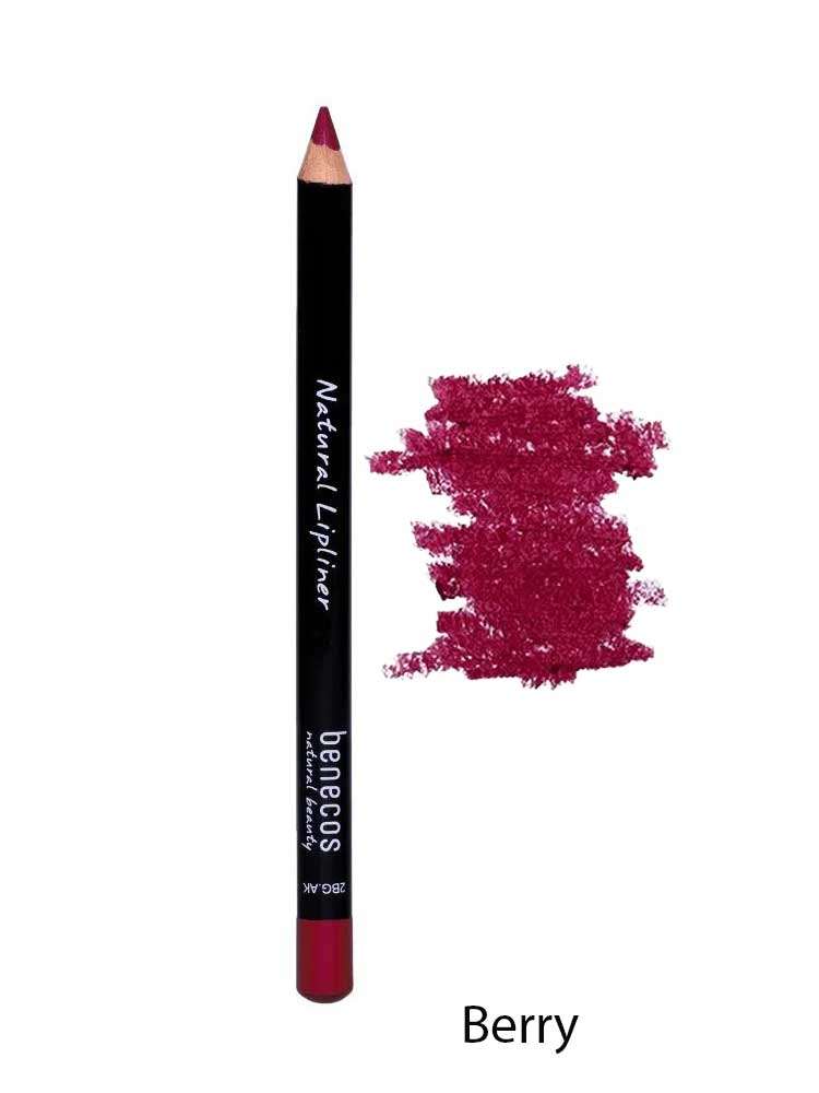 A Benecos Natural Lipliners 1.13g pencil in a rich berry shade, shown with a swatch of the color beside it and the word "Berry" below.