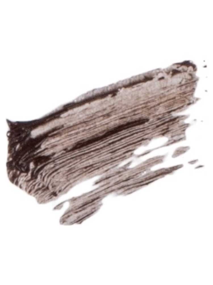 A brown, textured brushstroke of Benecos Eyebrow Gel 3ml on a white background, showing visible bristle marks and uneven edges.