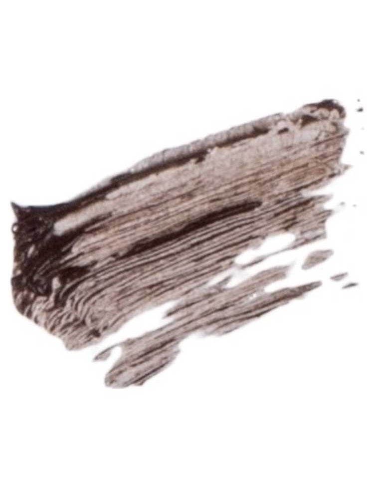 A brown, textured brushstroke of Benecos Eyebrow Gel 3ml on a white background, showing visible bristle marks and uneven edges.