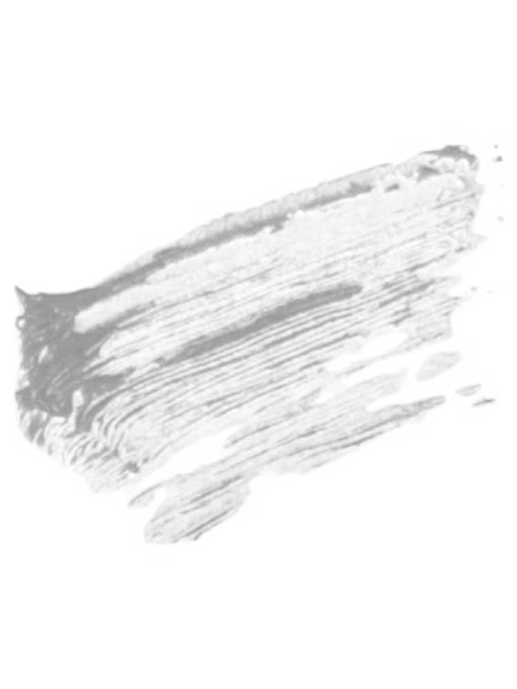 A streak of white paint with visible brush marks on a plain background, evoking the smooth application of Benecos Eyebrow Gel 3ml.