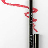 A Benecos Natural Lipliners 1.13g pencil with a pink shade and black cap lies on white paper, labeled "Natural Lipliner." A pink squiggle is drawn above, and the word "Pink" appears below.