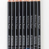 Line-up of Benecos Kajal Eyeliner pencils showing black, brown, blue, green and pale shades.