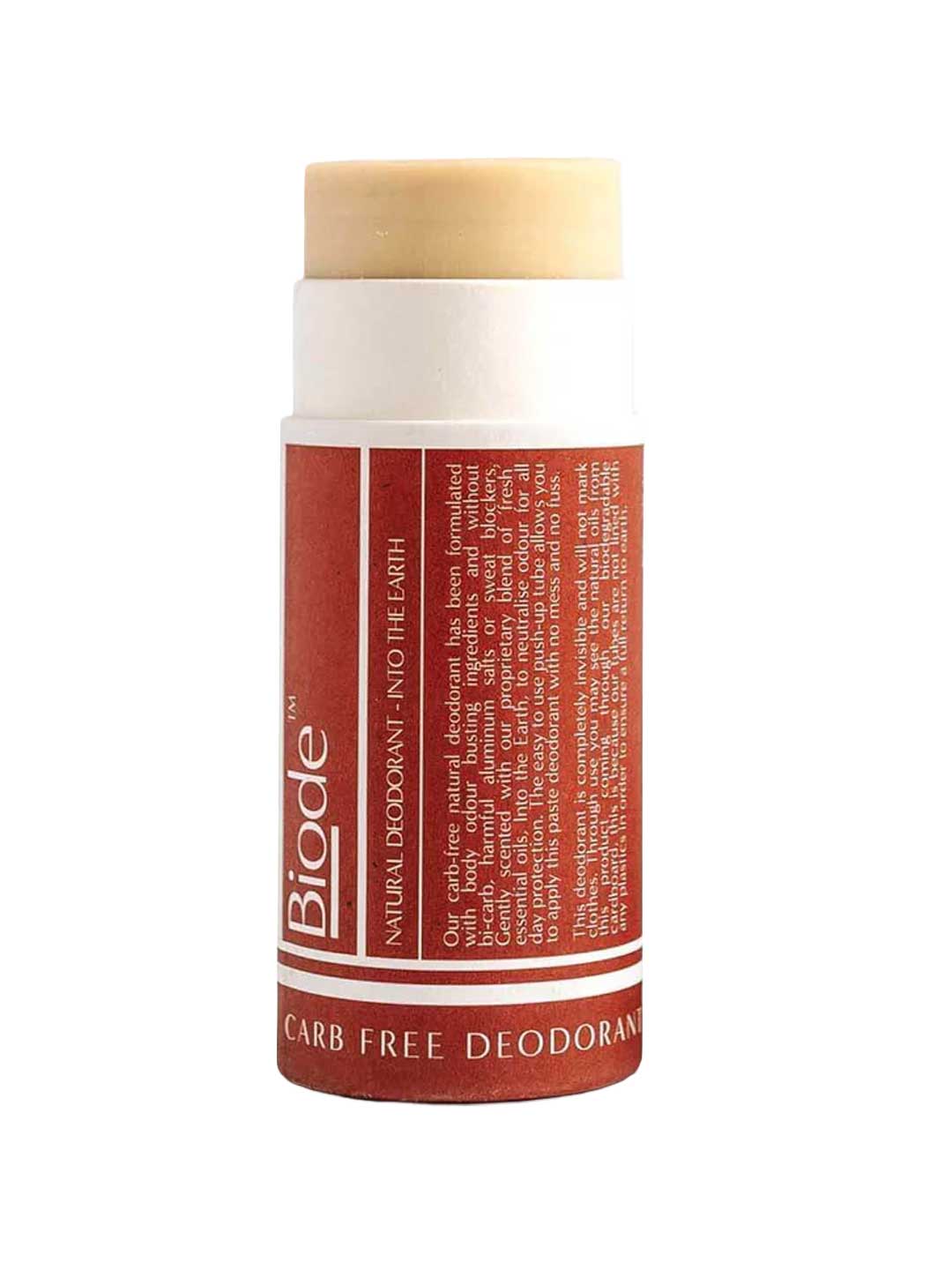 Red deodorant stick with a white cap on a white background