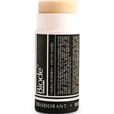 Deodorant stick with a black label on a white background