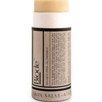 A cylindrical tube of Biode Salve-ation Multi-purpose Balm with a beige label and black text, showing the solid organic balm at the top. The minimal, eco-friendly packaging highlights Biode’s zero-waste skincare focus.