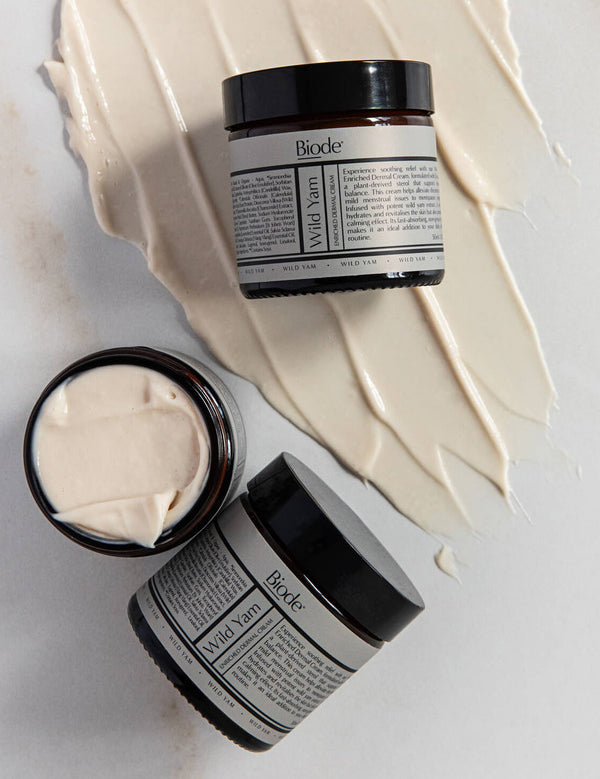 Biode Wild Yam Cream jars with cream texture