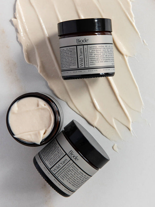 Biode Wild Yam Cream jars with cream texture