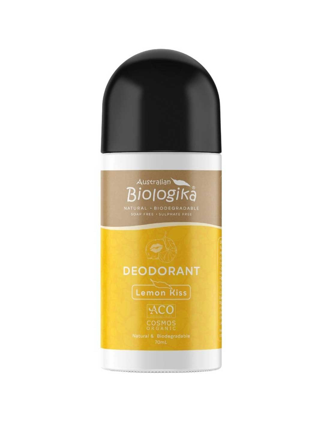 Australian Biologika deodorant bottle with black cap on a white background