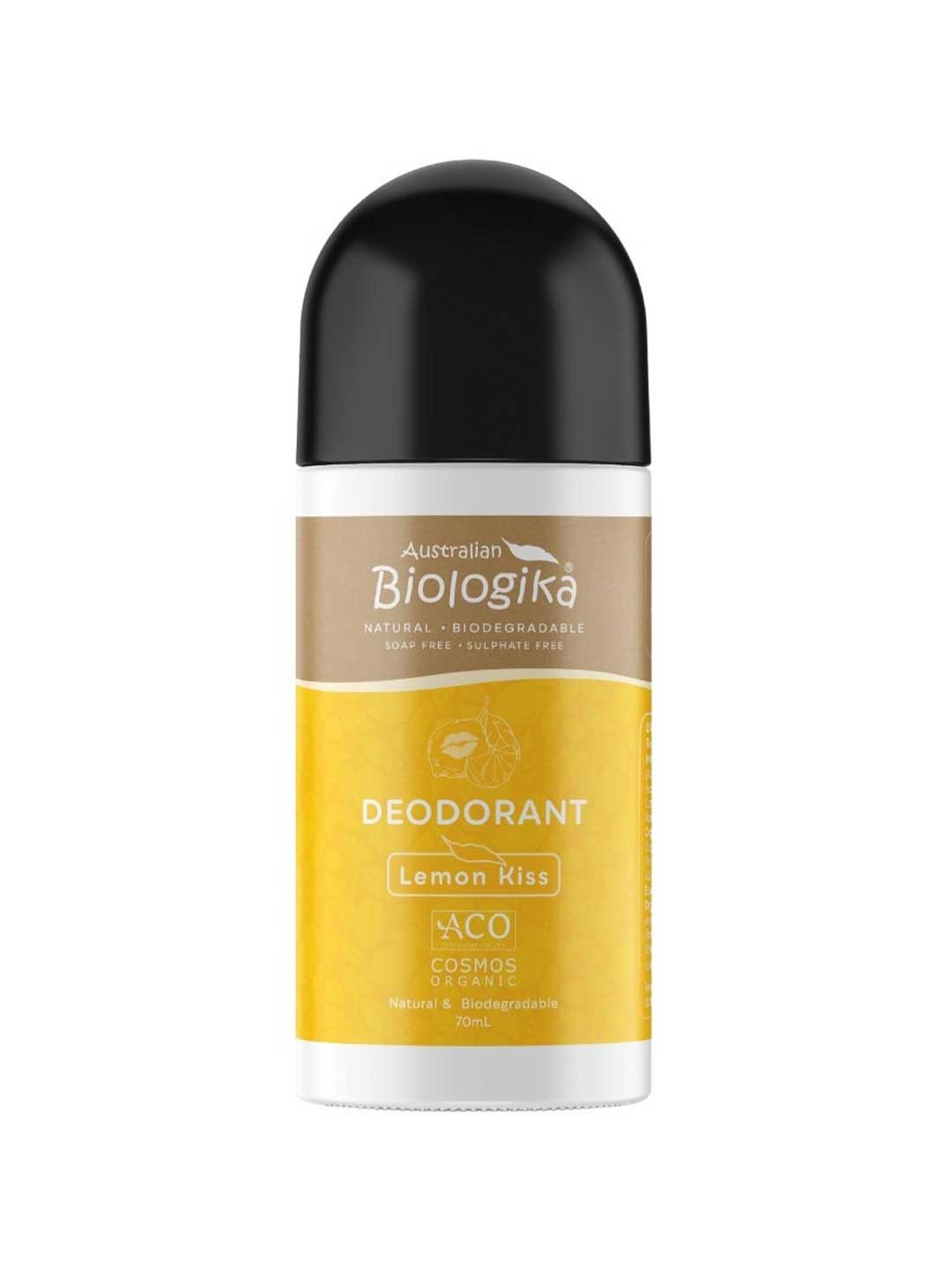 Australian Biologika deodorant bottle with black cap on a white background