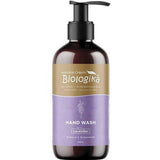 Biologika Hand Wash Lavender 250ml features a black pump, gold and lavender label, and a calming, sulfate-free vegan formula. This natural, biodegradable hand wash is perfect for gentle cleansing.