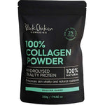 The Black Chicken Remedies 100% Collagen Powder 250g is a black and teal pouch with grass-fed bovine collagen and hydrolysed protein, 100% natural—promotes skin vitality and radiance.